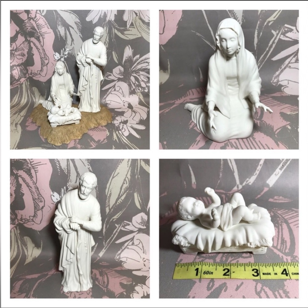 Boehm 1988 VTG Porcelain Nativity Figures Mary, Joseph, Infant Christ & Base